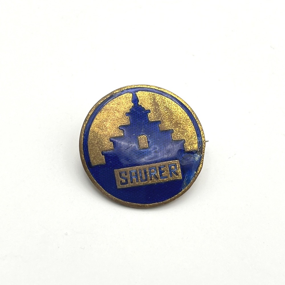 Vintage Saurer Truck Bus Company Blue Enamel Gold Tone Lapel Pin Logo 1 Inch‎